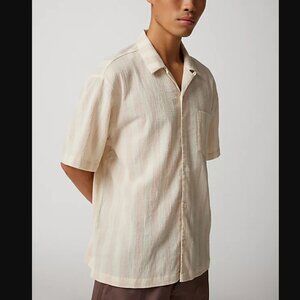 Urban Outfitters Standard Cloth White Liam Stripe Crinkle Shirt, size L